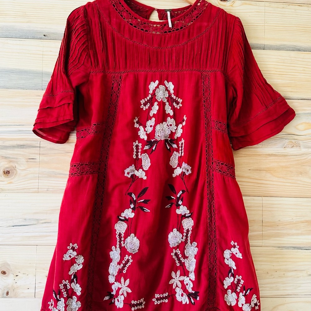 Free People Perfect Victorian rust mini Dress embroireded mini Dress - Picture 3 of 6